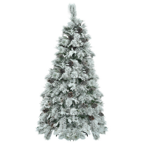 "6FT Pre-Lit Snow Flocked Christmas Tree with Pine Cones | Artificial Xmas Tree with 250 Multi-Color LED Lights & 11 Flashing Modes"