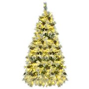 "6FT Pre-Lit Snow Flocked Christmas Tree with Pine Cones | Artificial Xmas Tree with 250 Multi-Color LED Lights & 11 Flashing Modes"
