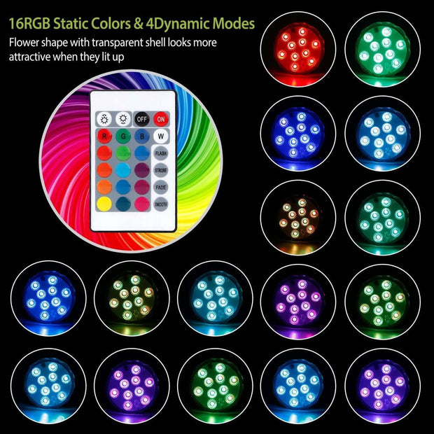 4Pcs RGB Swimming Pool Lights with Remote