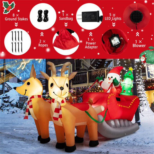 7.2 Feet Christmas Inflatable Santa Claus Sleigh & Reindeer