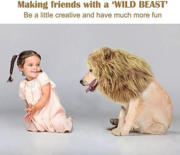 Lion Mane Wig for Dogs with Ears, Funny Pet Costumes for Halloween Christmas