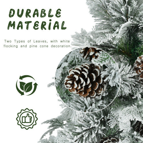 "6FT Pre-Lit Snow Flocked Christmas Tree with Pine Cones | Artificial Xmas Tree with 250 Multi-Color LED Lights & 11 Flashing Modes"