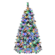 "6FT Pre-Lit Snow Flocked Christmas Tree with Pine Cones | Artificial Xmas Tree with 250 Multi-Color LED Lights & 11 Flashing Modes"