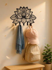 1pc Metal Wall-Mounted Lotus Flower Coat Rack, Modern Decorative Hooks For Jackets, Hats & Bags