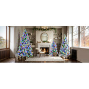 "6FT Pre-Lit Snow Flocked Christmas Tree with Pine Cones | Artificial Xmas Tree with 250 Multi-Color LED Lights & 11 Flashing Modes"