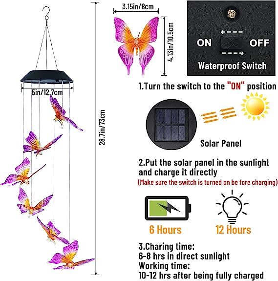 BEAUTIFUL Solar Butterfly Wind Chime Light