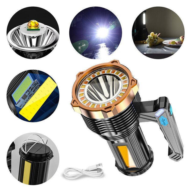 Rechargeable LED Flashlight 8-Modes Searchlight