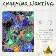 "6FT Pre-Lit Snow Flocked Christmas Tree with Pine Cones | Artificial Xmas Tree with 250 Multi-Color LED Lights & 11 Flashing Modes"