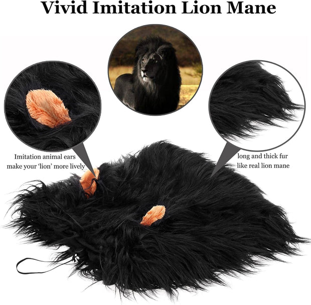 Lion Mane Wig for Dogs with Ears, Funny Pet Costumes for Halloween Christmas Medium to Large Breed