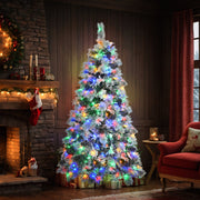 "6FT Pre-Lit Snow Flocked Christmas Tree with Pine Cones | Artificial Xmas Tree with 250 Multi-Color LED Lights & 11 Flashing Modes"