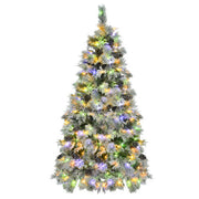 "6FT Pre-Lit Snow Flocked Christmas Tree with Pine Cones | Artificial Xmas Tree with 250 Multi-Color LED Lights & 11 Flashing Modes"