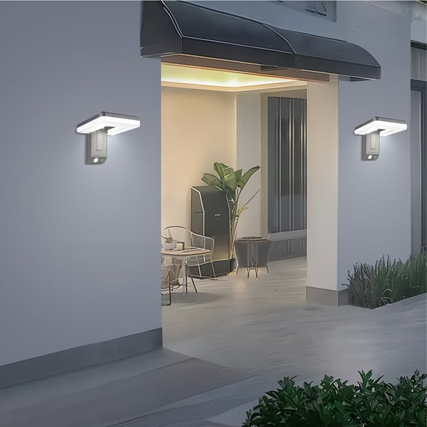 Solar Motion Sensor Outdoor Sconce Lights,LED Waterproof Dusk To Dawn Solar Patio Light,Wireless Modern Wall Mount Gadget Lamp Black For Porch Patio Garage House