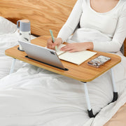 "Folding Metal Desk Bed with Storage, Cup Holder & Tablet Holder | Space-Saving Multi-Functional Furniture"