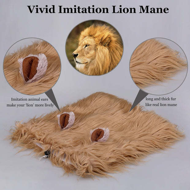 Lion Mane Wig for Dogs with Ears, Funny Pet Costumes for Halloween Christmas