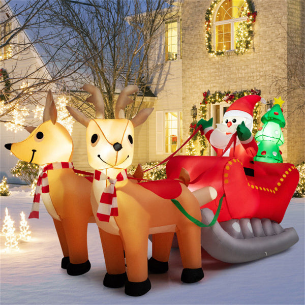 7.2 Feet Christmas Inflatable Santa Claus Sleigh & Reindeer