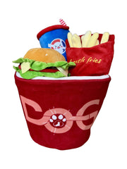 4-in-1 Fast Food Bucket Dog Cat Toy Set, Squeaky Plush Bucket, Fries, Soda & Burger, Chew Toys Pets