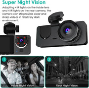 3 Channel Dash Cam, 1080P Dash Cam Front And Rear Inside, Three Way Dash Camera For Cars, Car Camera With 32GB Card, 24H Parking Mode, Loop Recording, Super Night Vision