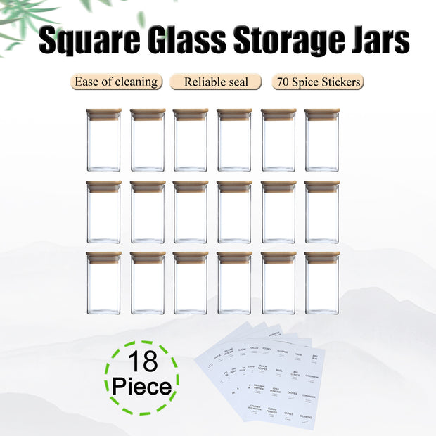 18Pcs Square Spice Jars For Salt Seasoning