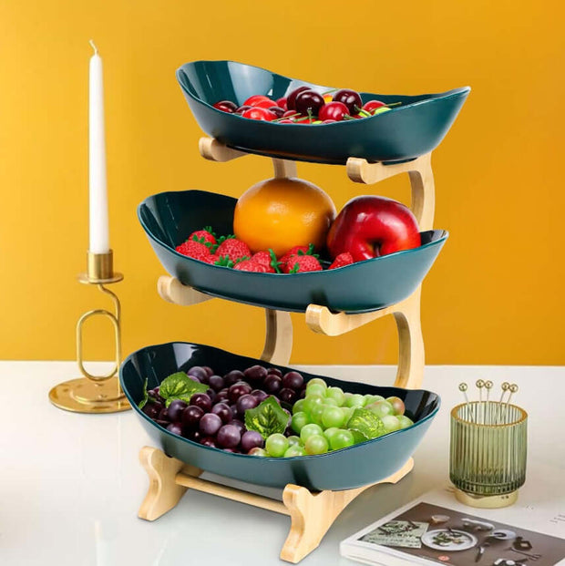3-Tiers Wooden Fruit Bowl Rack