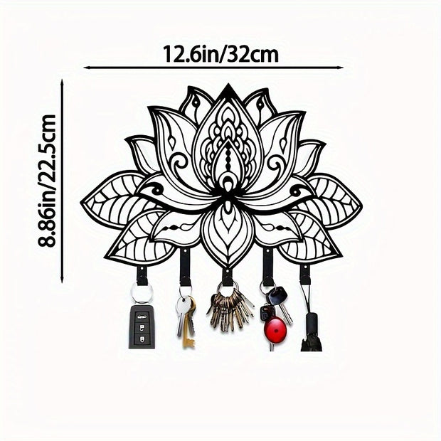 1pc Metal Wall-Mounted Lotus Flower Coat Rack, Modern Decorative Hooks For Jackets, Hats & Bags