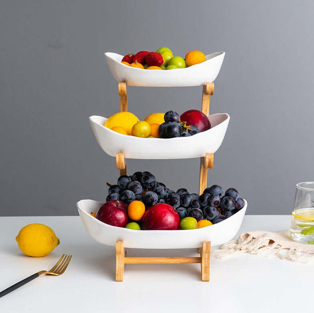 3-Tiers Wooden Fruit Bowl Rack
