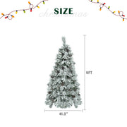 "6FT Pre-Lit Snow Flocked Christmas Tree with Pine Cones | Artificial Xmas Tree with 250 Multi-Color LED Lights & 11 Flashing Modes"