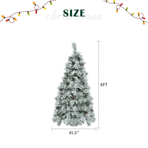 "6FT Pre-Lit Snow Flocked Christmas Tree with Pine Cones | Artificial Xmas Tree with 250 Multi-Color LED Lights & 11 Flashing Modes"